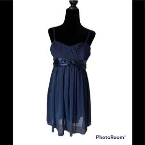 POETRY Navy Blue Chiffony Overlay Dress Lined Medium M Formal Semi Holiday